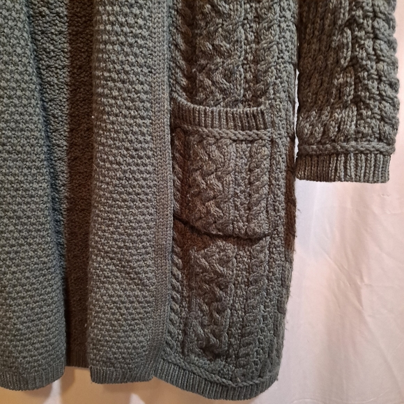 Aran Irish Merino Wool Women Open Front Long Sweater Cardigan Oversize S… - Picture 4 of 10